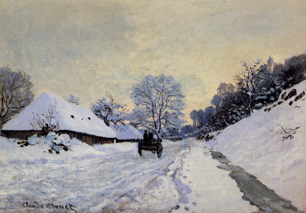 A Cart on the Snow-Covered Road with Saint-Simeon Farm by Claude Monet.